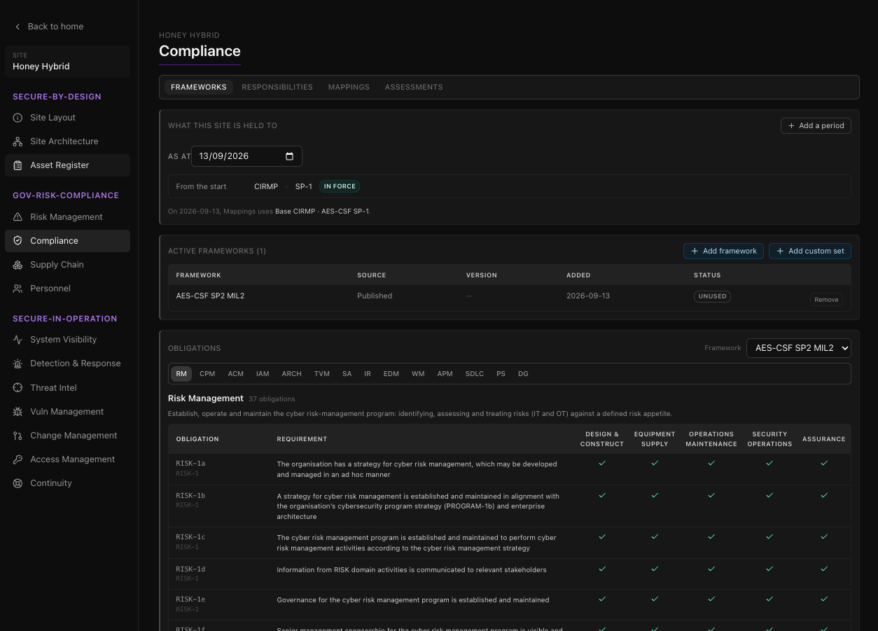 Aquila compliance module — control frameworks mapped to evidence